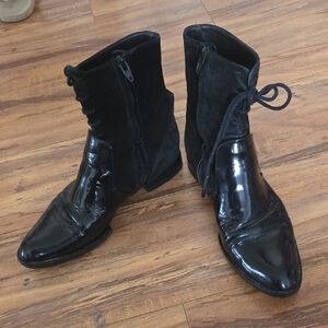 Alexander Wang Black Leather and Suede Lace-Up Boots